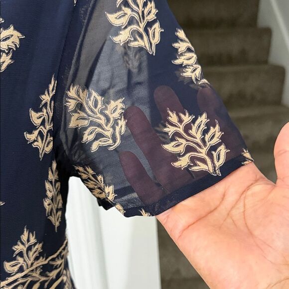 Amanda vintage Smith Navy and Gold Patterned Maxi Dress Size Medium - Picture 3 of 10